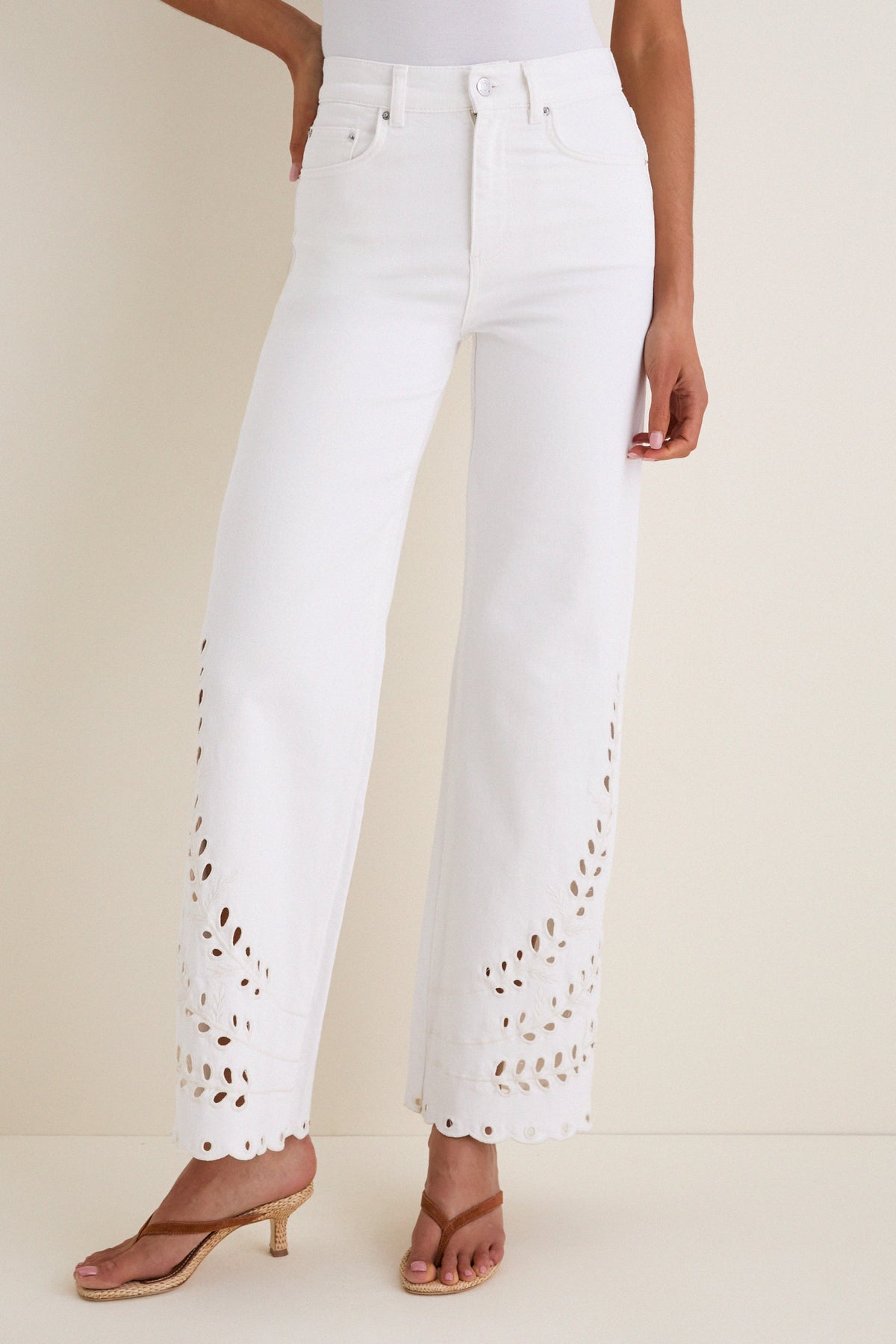 White Eyelet High Rise Column Jean