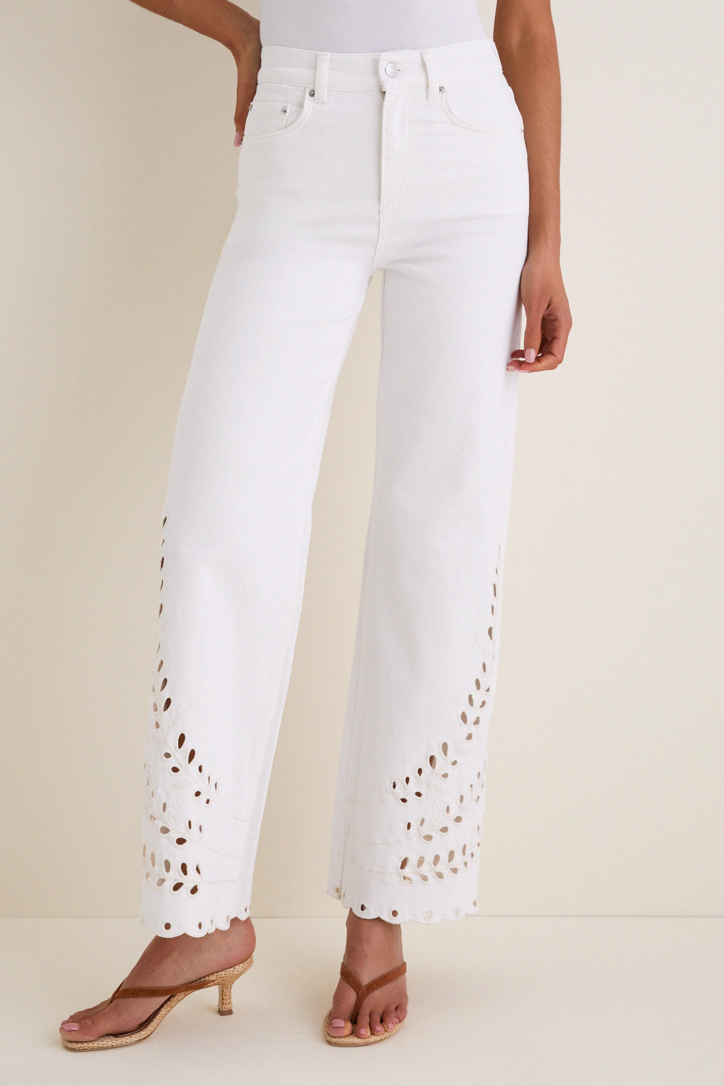 White Eyelet High Rise Column Jean