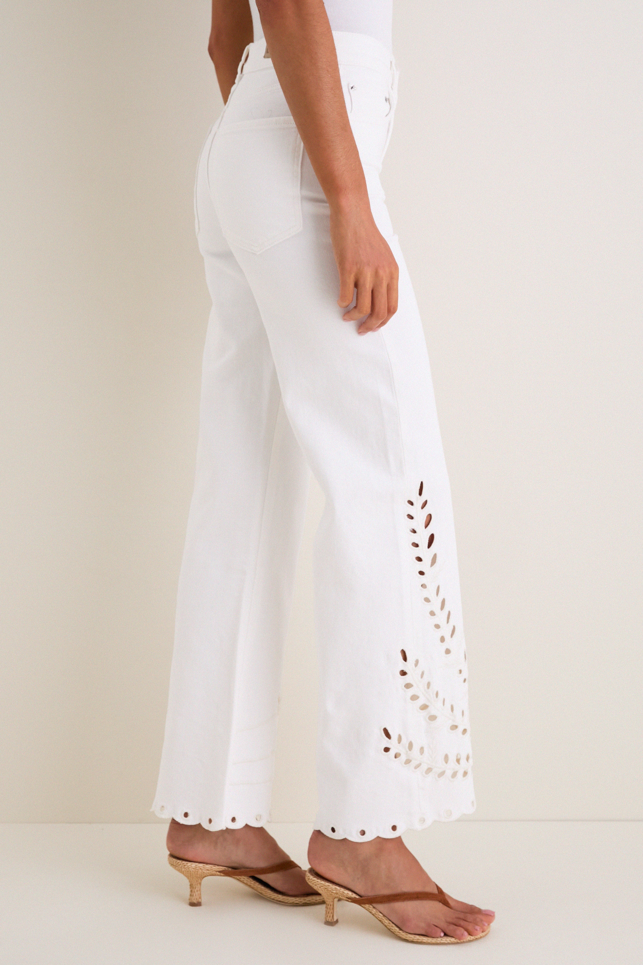 White Eyelet High Rise Column Jean