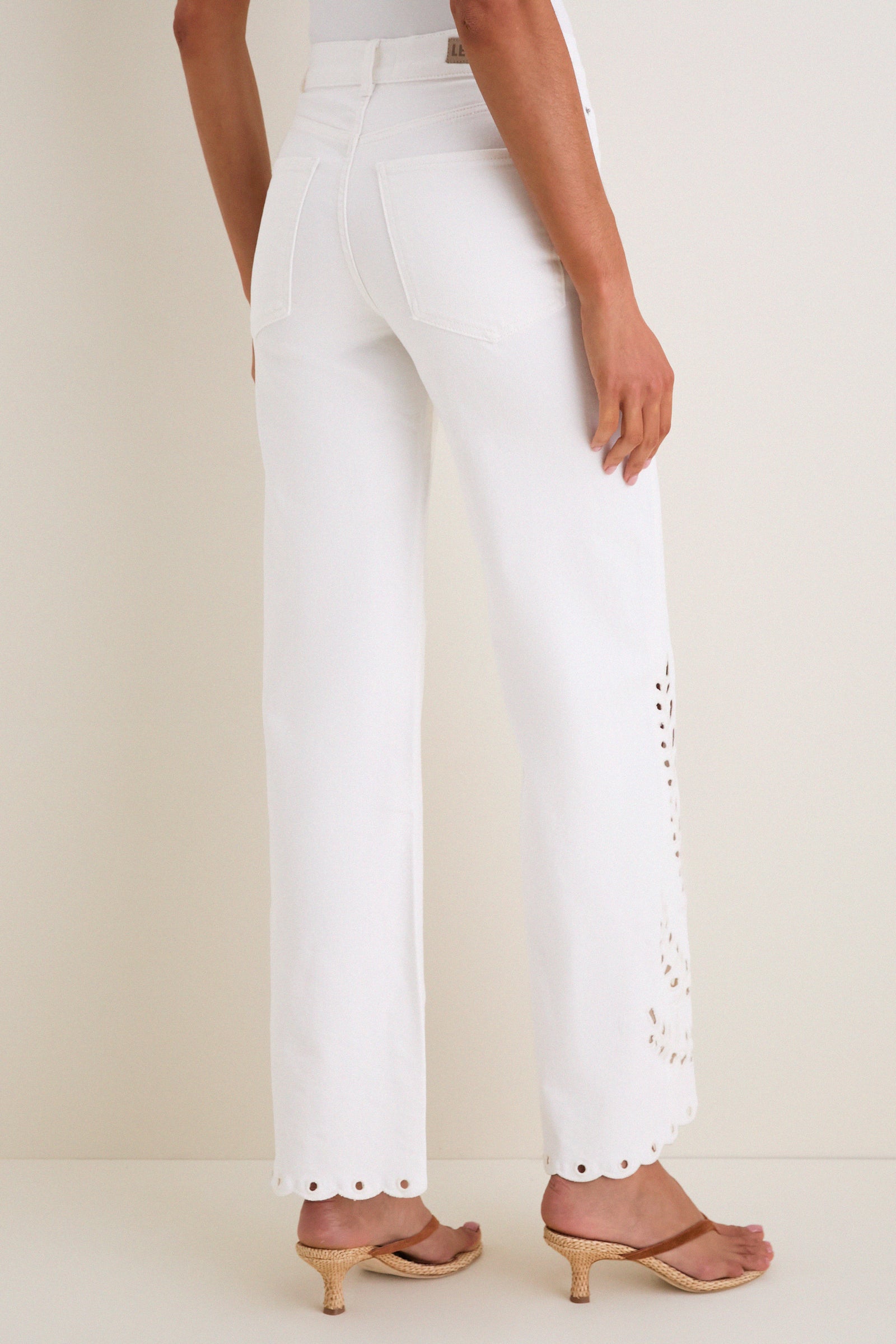 White Eyelet High Rise Column Jean