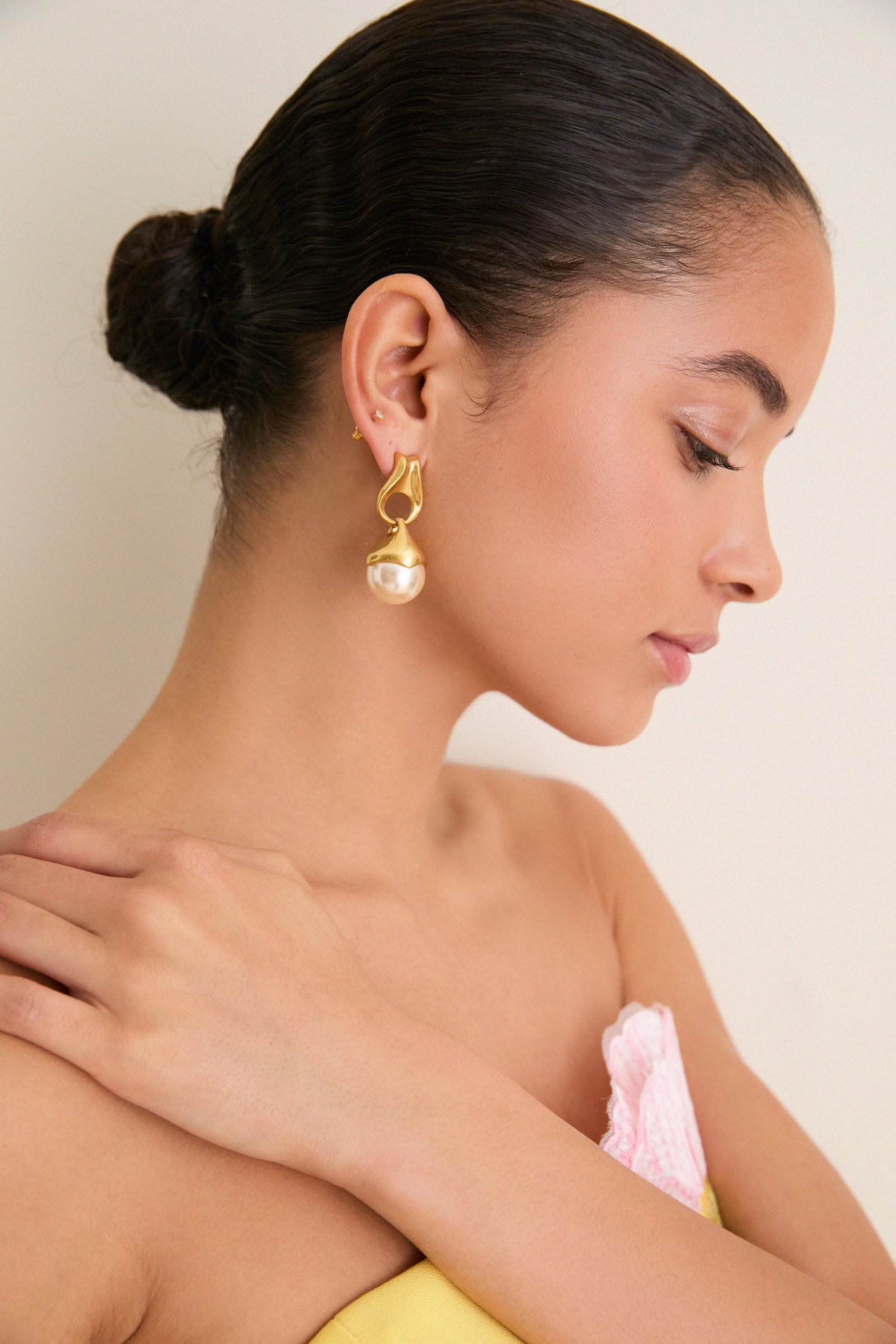 Gold and Pearl Drop Aline Earrings