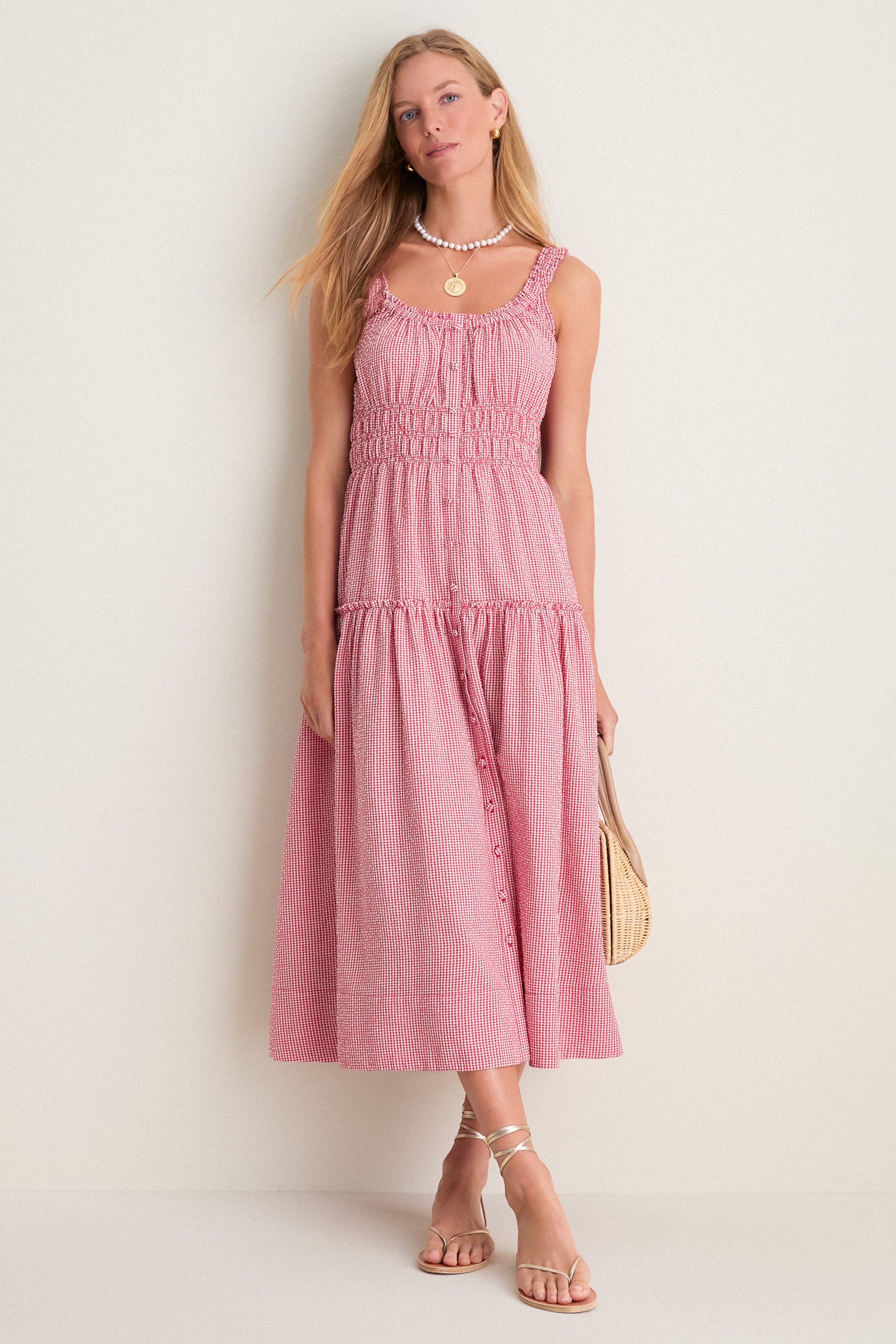 Red Gingham Landis Midi Dress