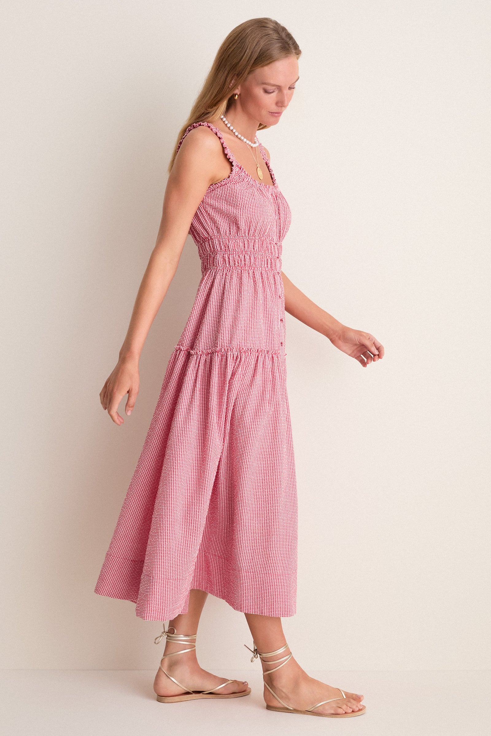 Red Gingham Landis Midi Dress