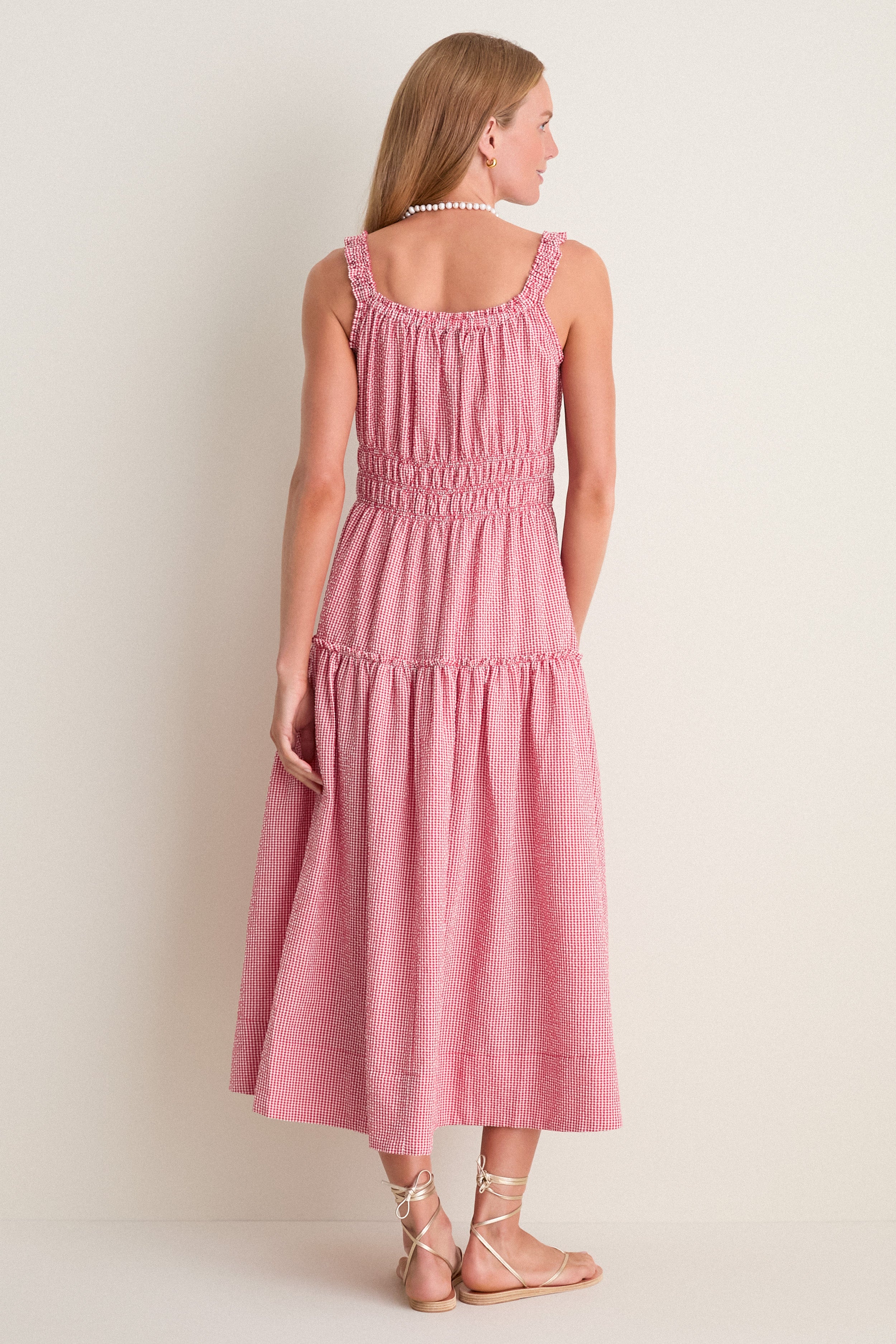Red Gingham Landis Midi Dress