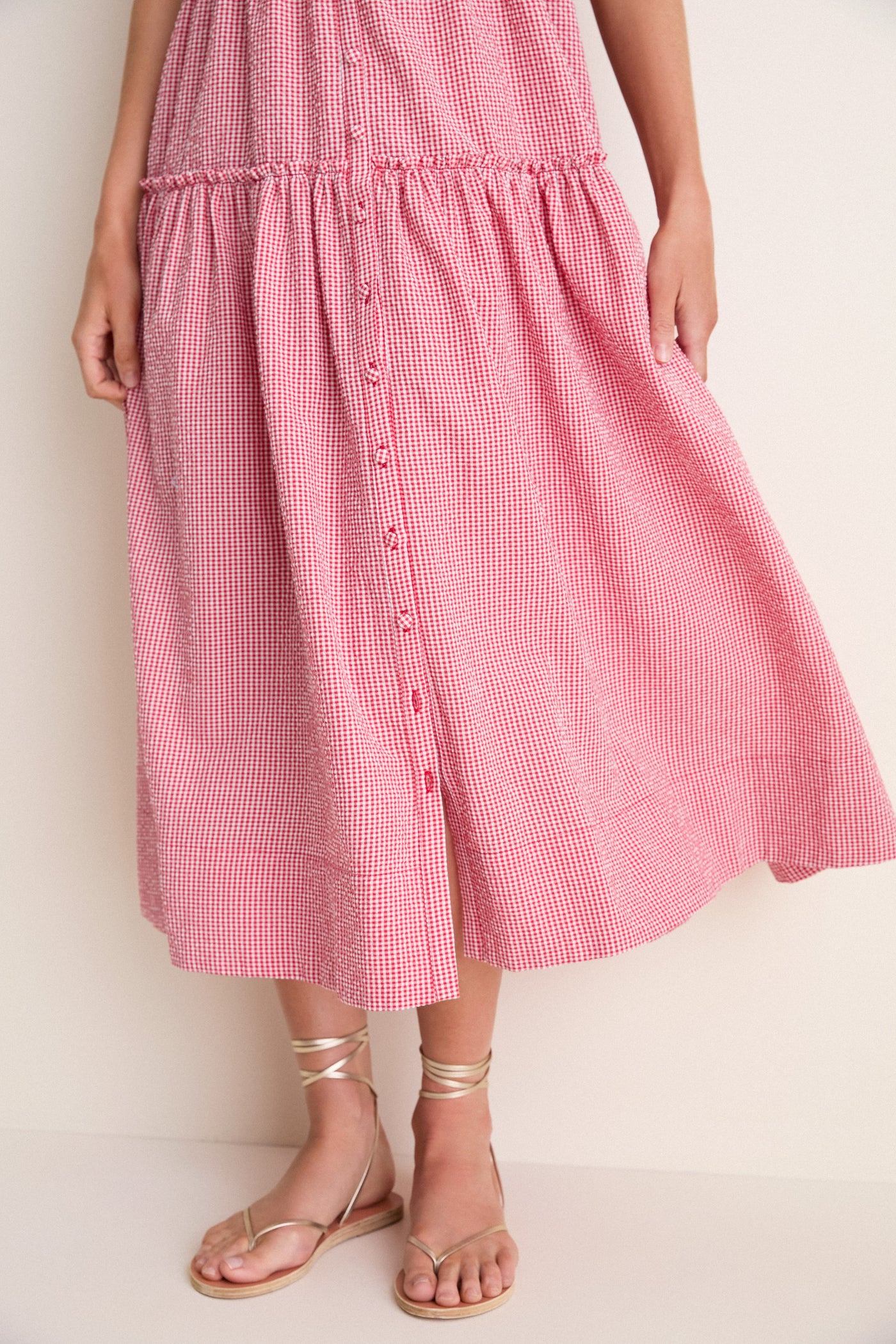 Red Gingham Landis Midi Dress