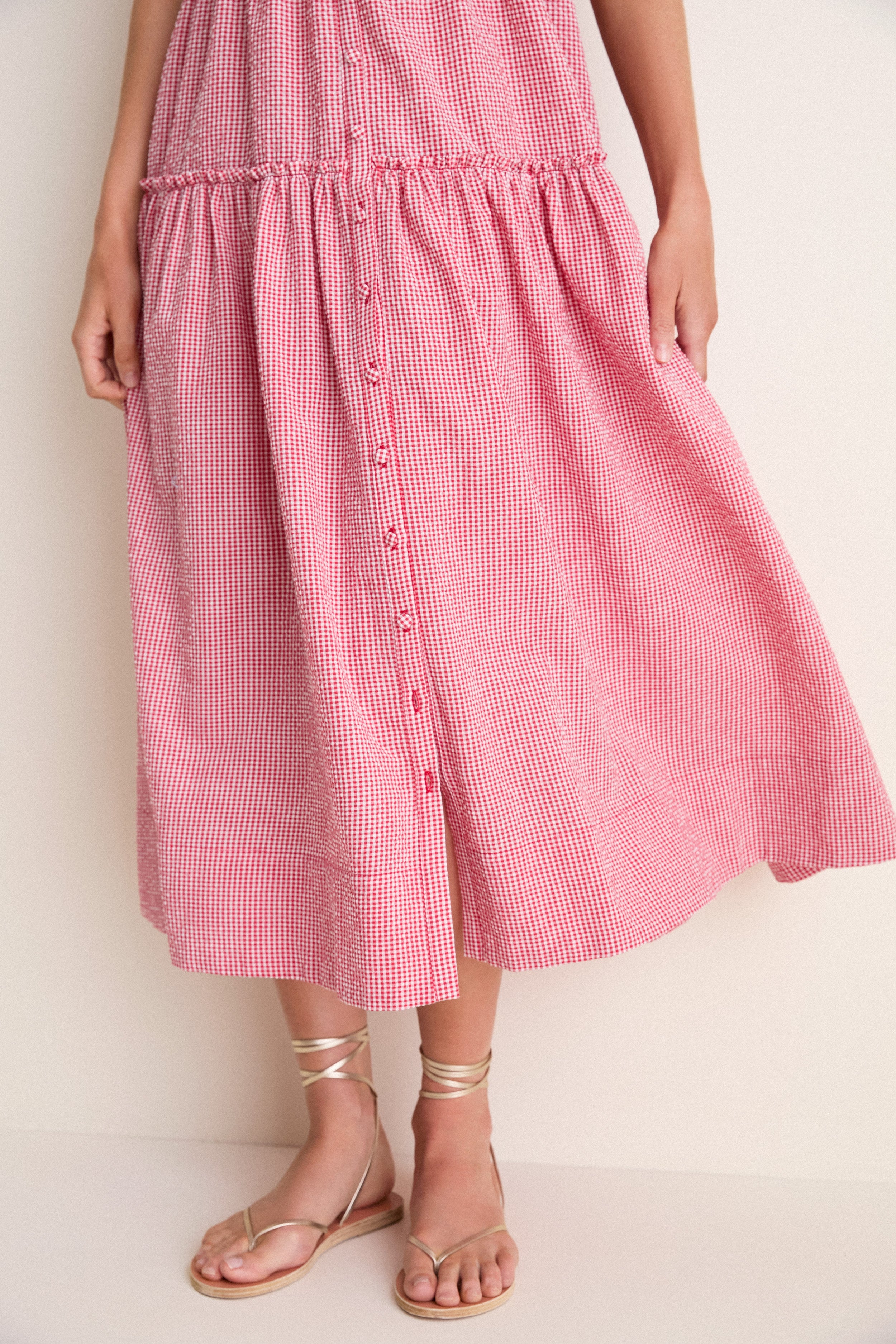 Red Gingham Landis Midi Dress