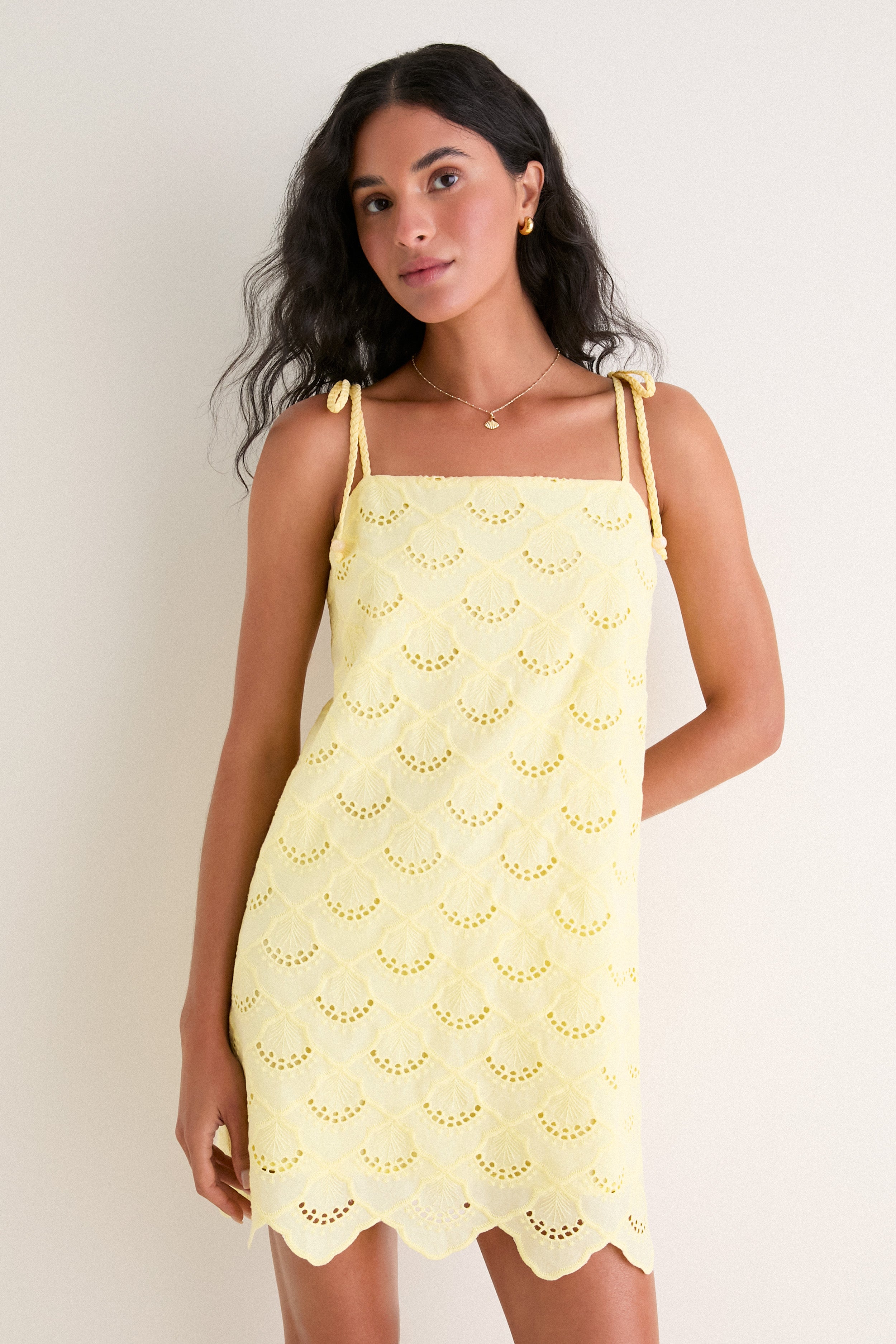 eyelet dress yellow Yellow Eyelet Ava Mini Dress
