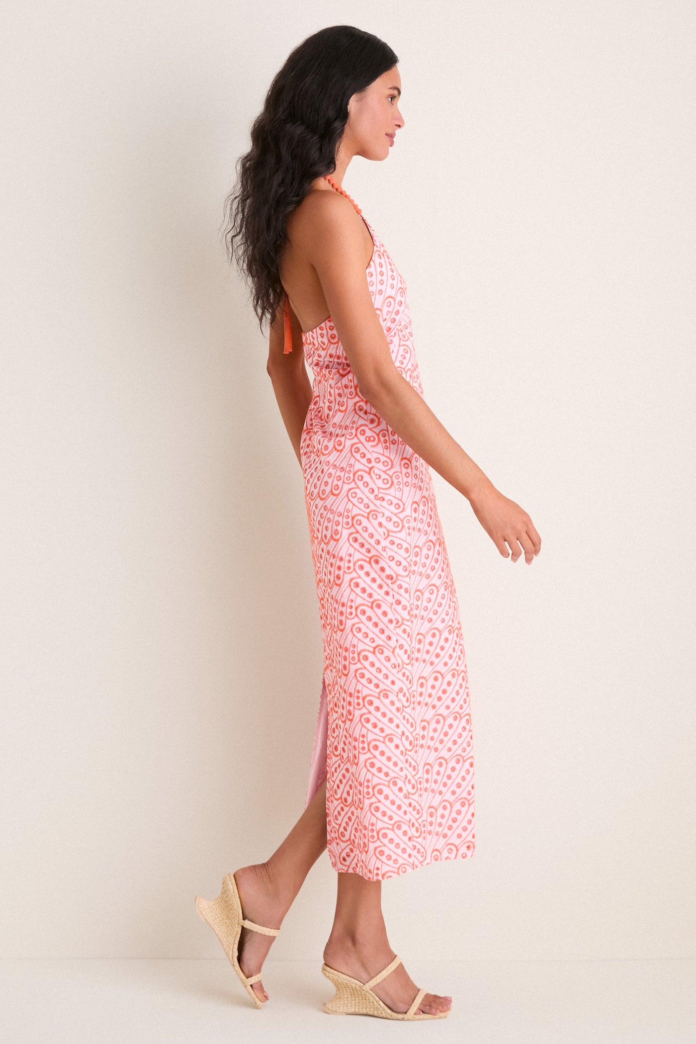 English Factory Light Pink & Orange Eyelet Hailey Halter Midi Dress Light Pink & Orange Eyelet / XS English Factory Light Pink & Orange Eyelet Hailey Halter Midi Dress Light Pink & Orange Eyelet / XS