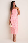 Light Pink & Orange Eyelet Hailey Halter Midi Dress