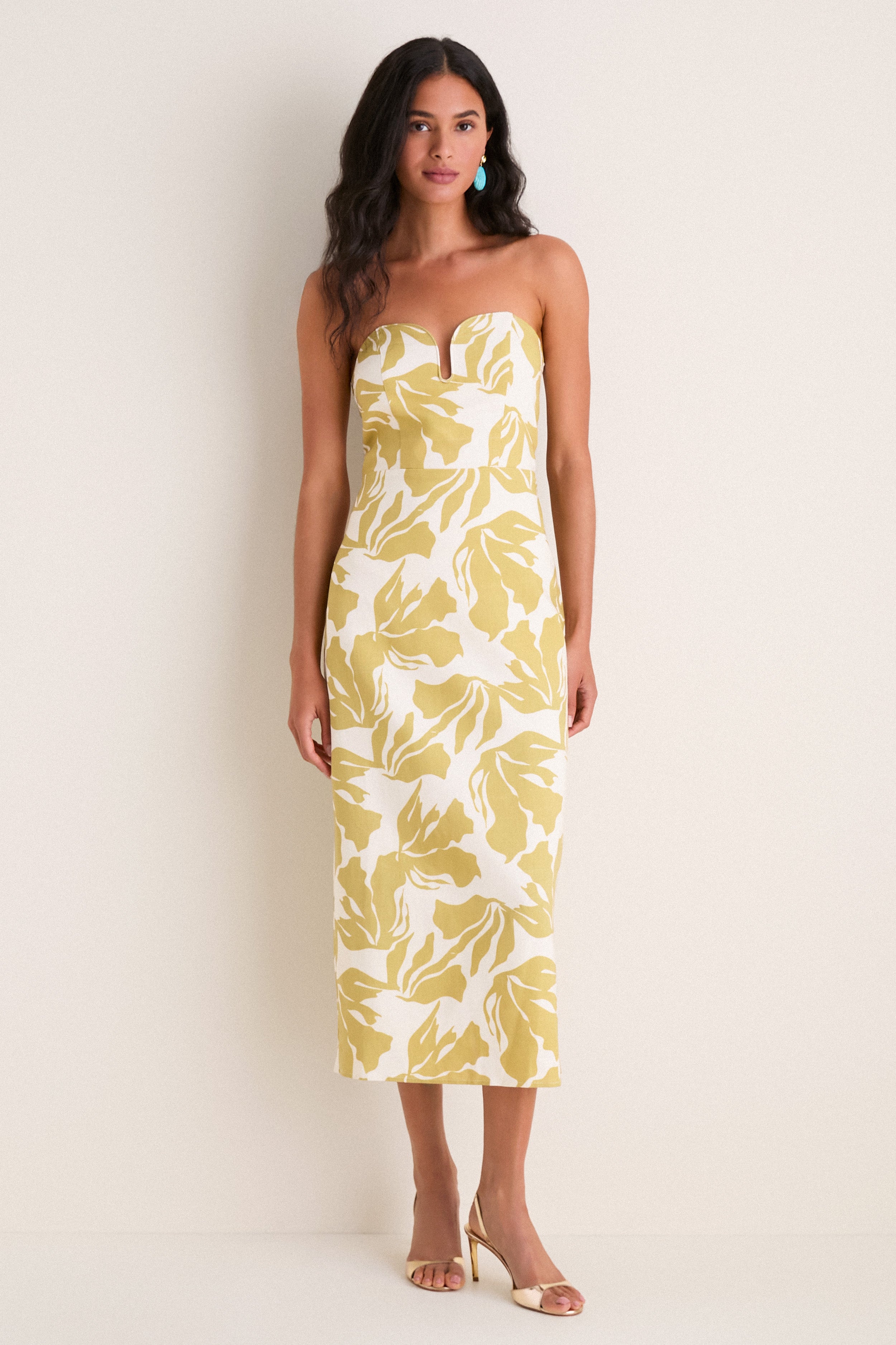 595h*美品 ドゥーズィエムクラス エブリデイアイライク Sun Dress Olive & Cream Tropical Lowery Maxi Dress | Hyacinth House