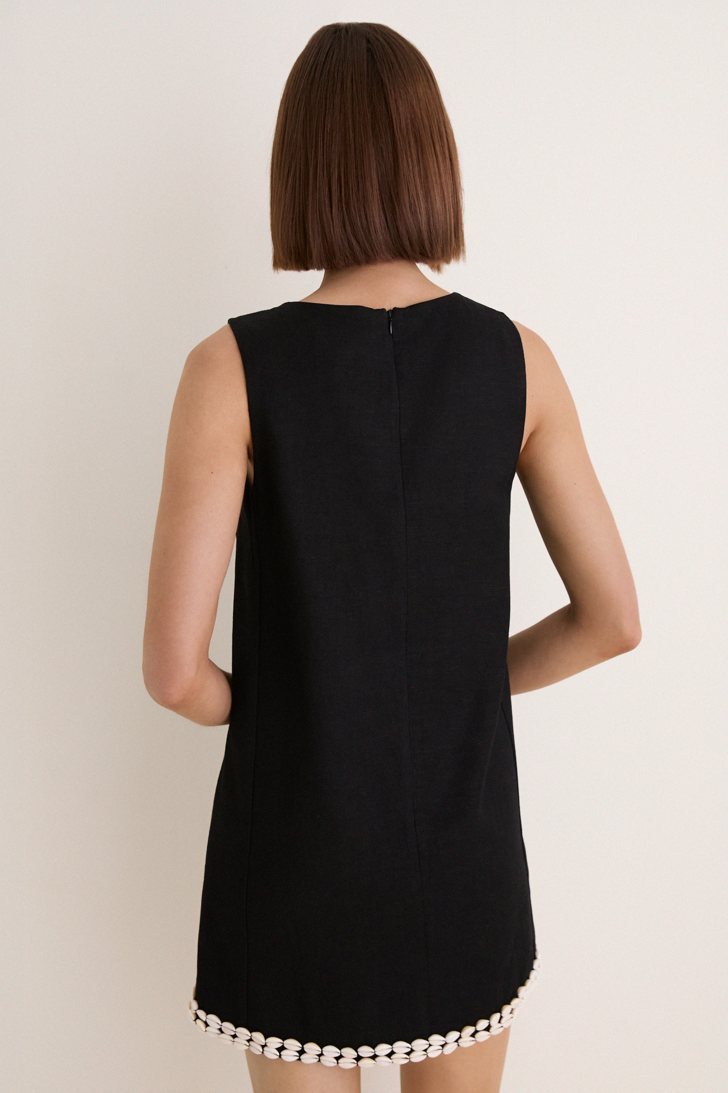 Black & Puka Shell Trim Solene Mini Dress