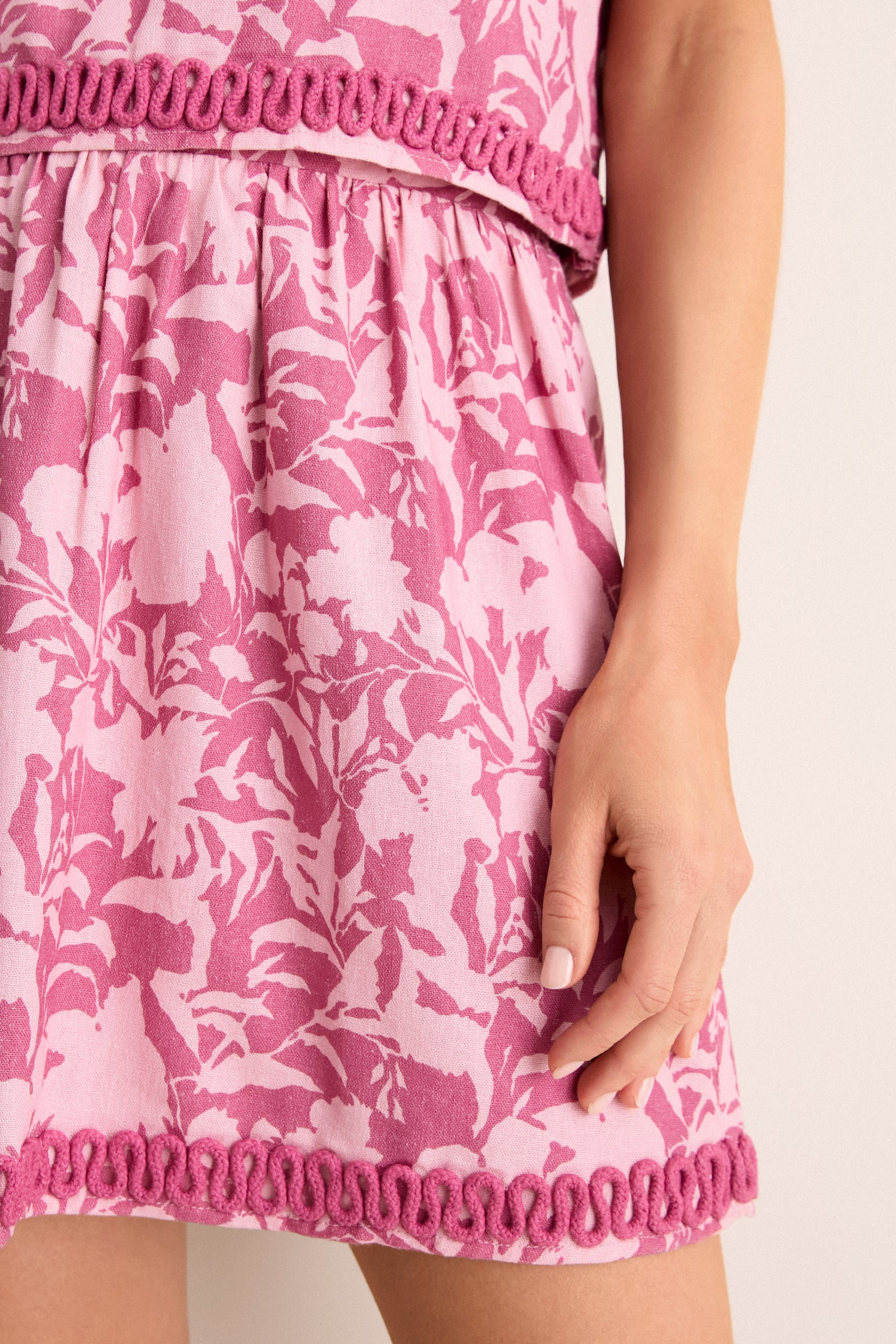 Pink Multi Floral Key Mini Skirt