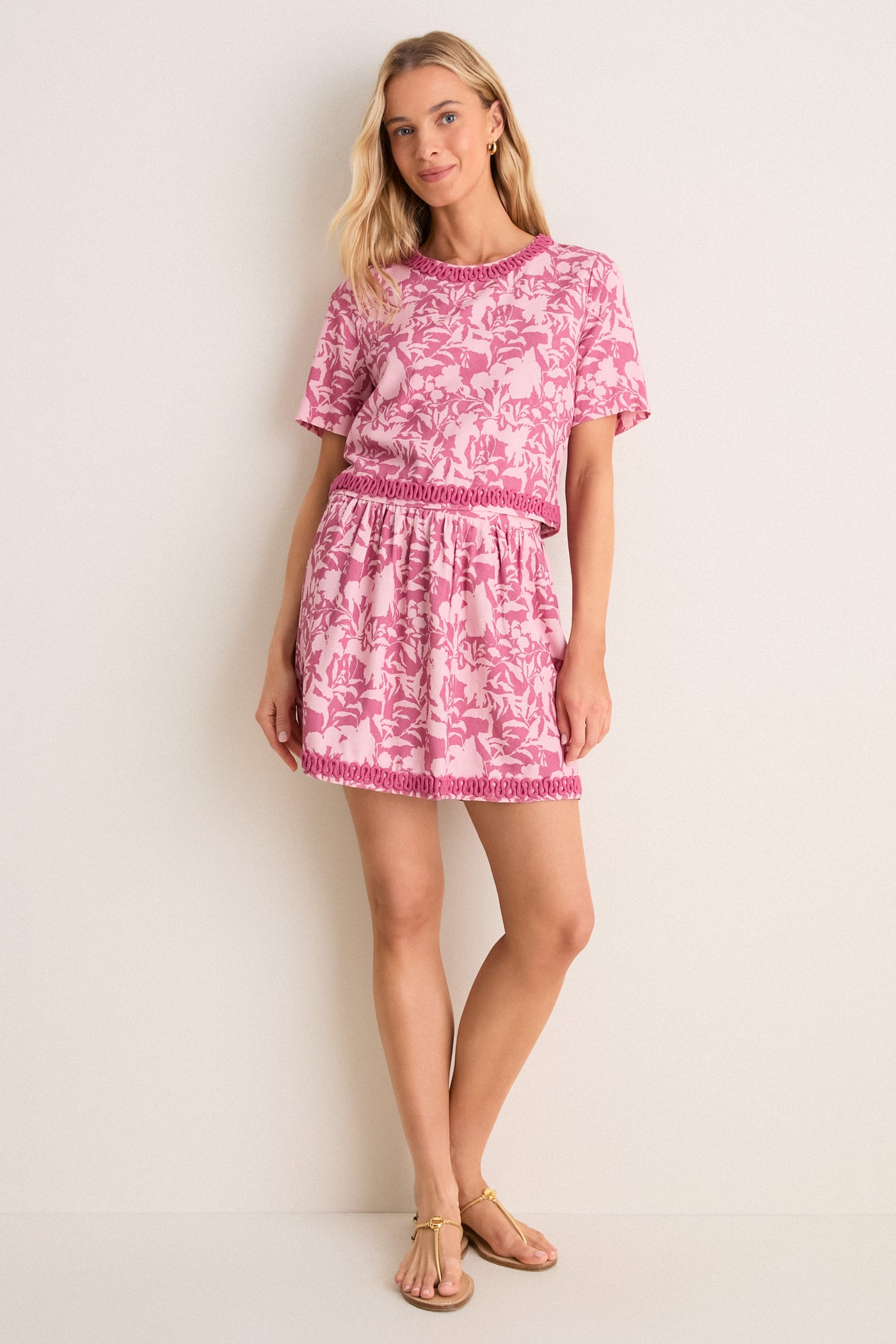 Pink Multi Floral Key Mini Skirt