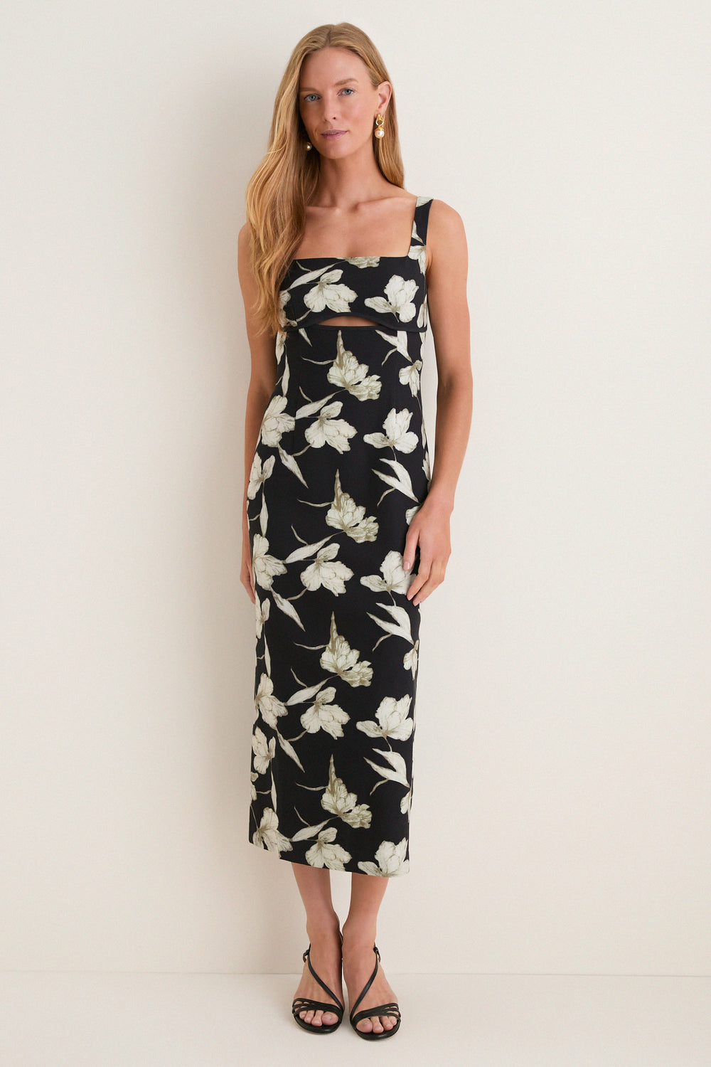 Hyacinth House Black & Tan Floral Cut-Out Corolla Column Maxi Dress Black & Tan Floral / XXL