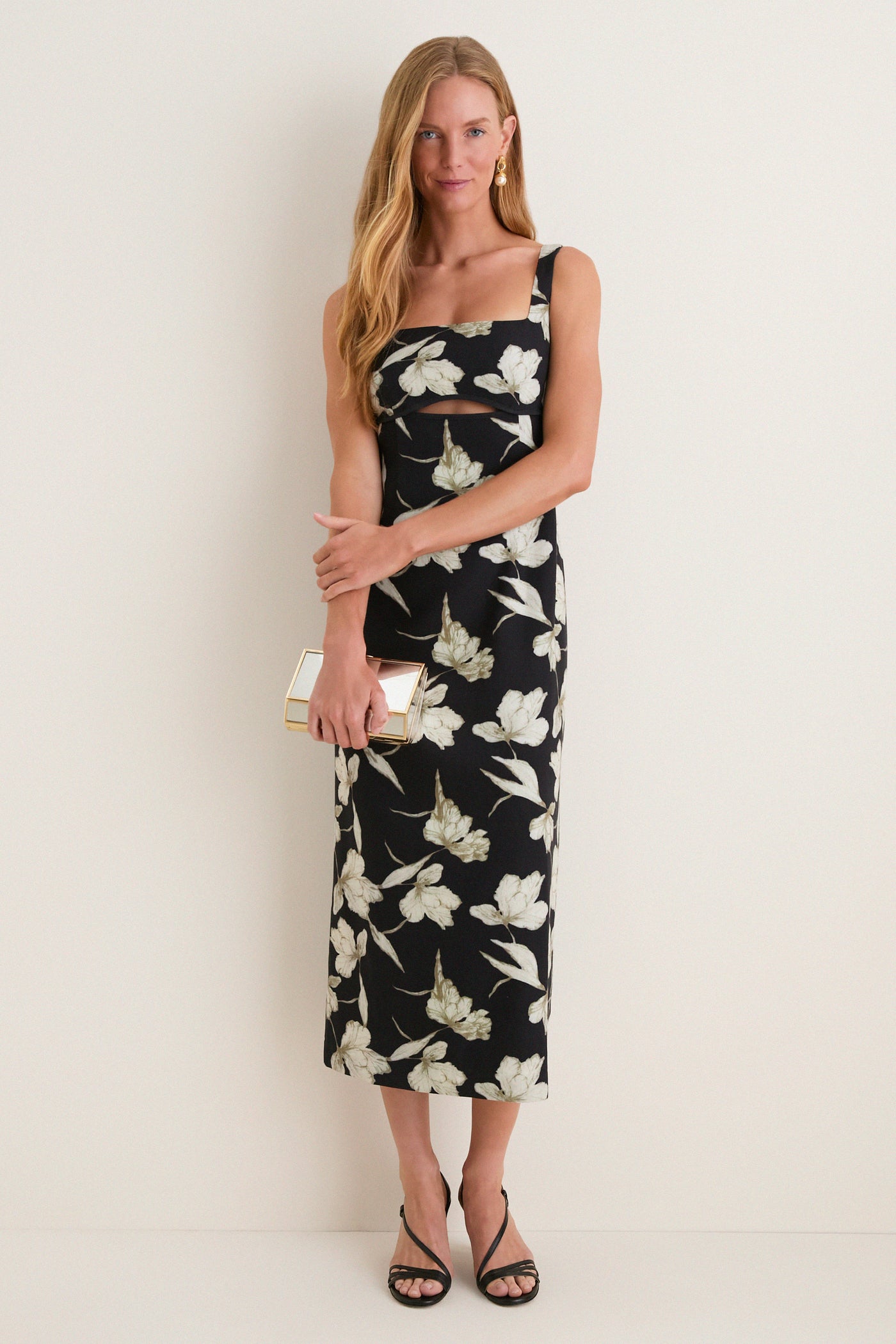 Black & Tan Floral Cut-Out Corolla Column Maxi Dress