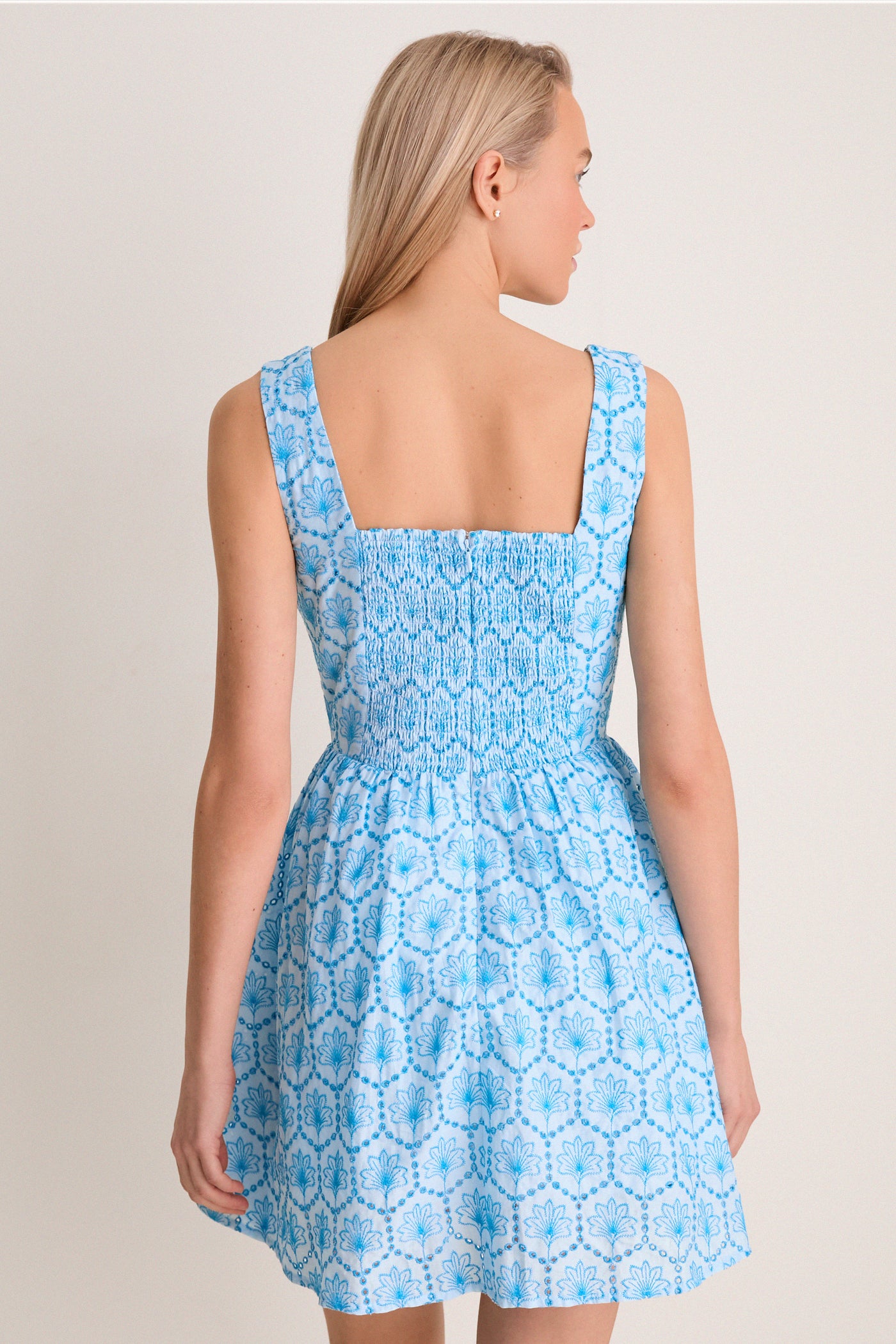 Blue Palm Eyelet Blair Mini Dress