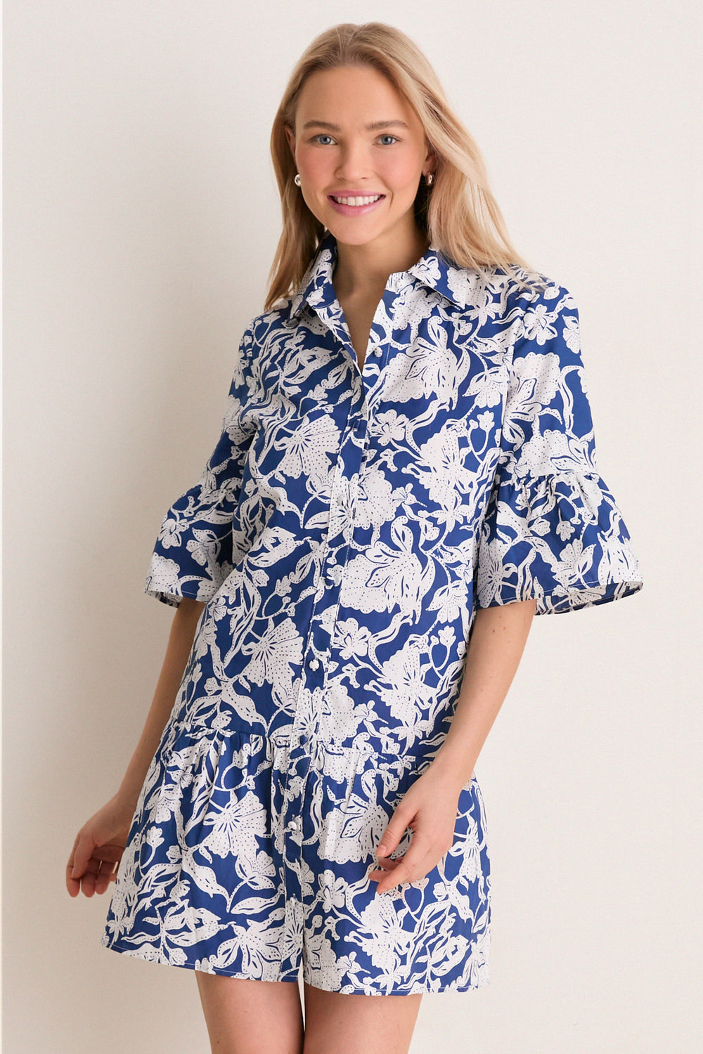 Hyacinth House Navy Multi Floral Vera Shirt Dress Navy Multi Floral / XXS