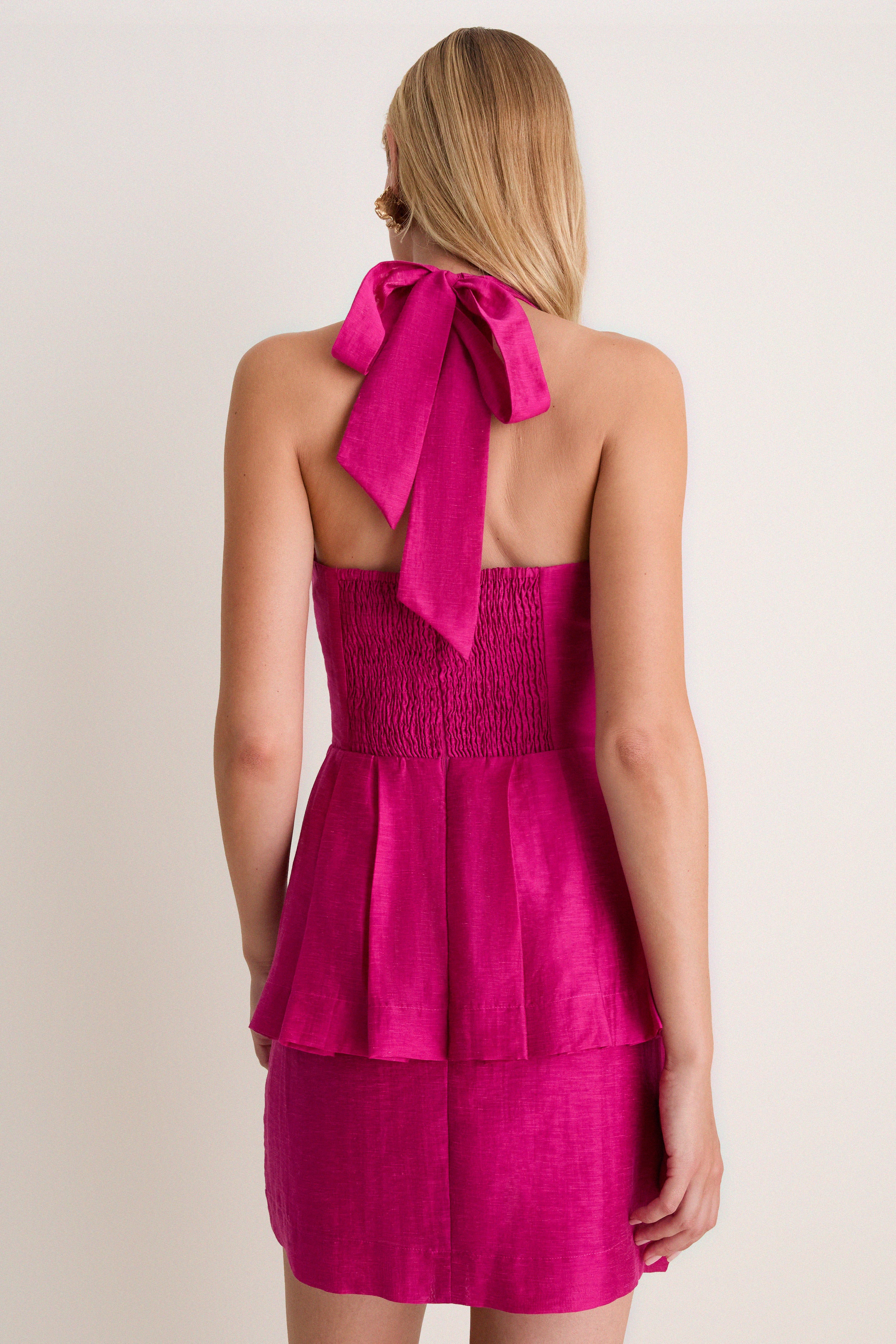 Magenta Halter Neck Celia Mini Dress