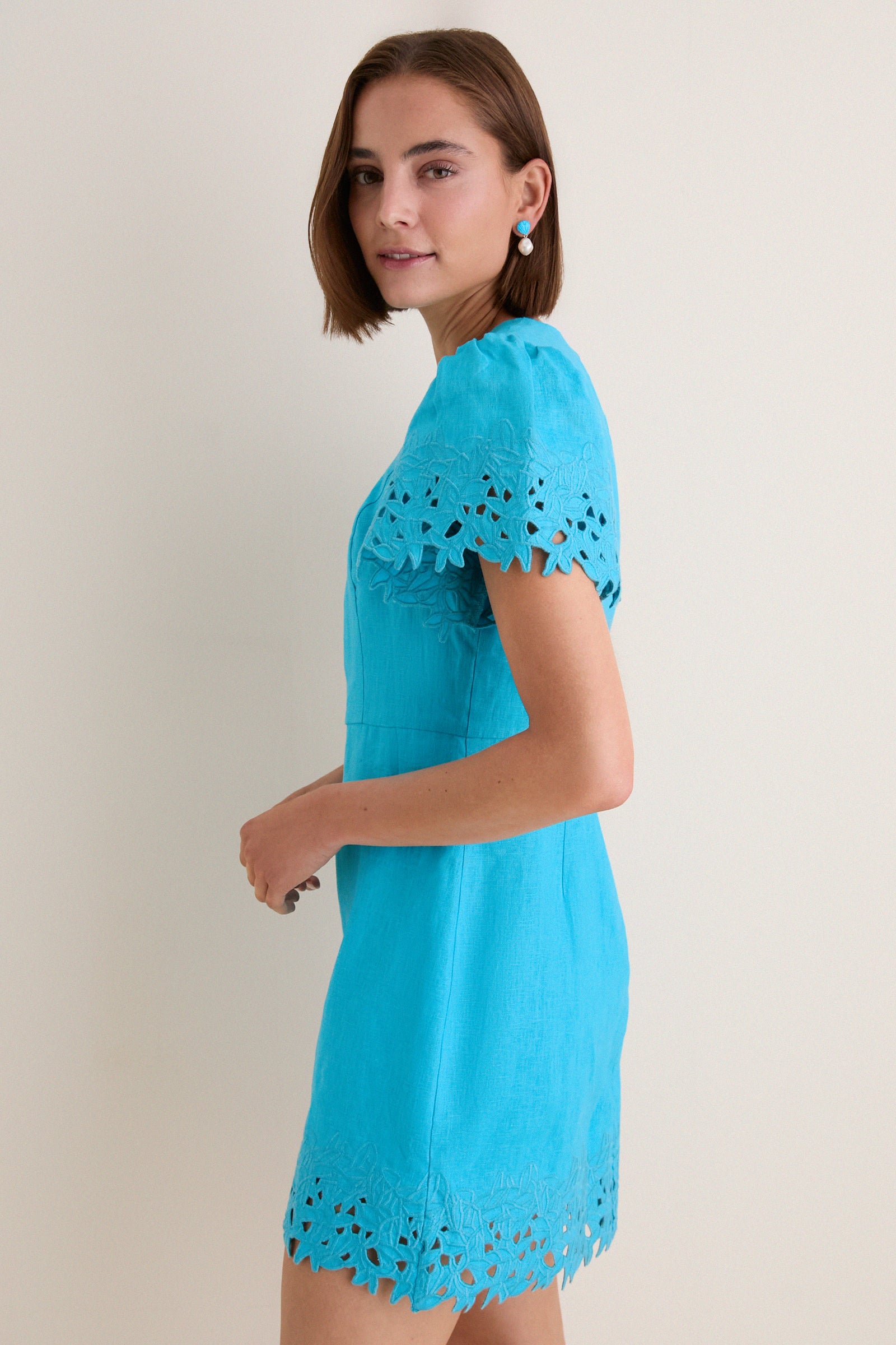 Aqua Embroidered Ruthie Mini Dress