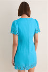 Aqua Embroidered Ruthie Mini Dress