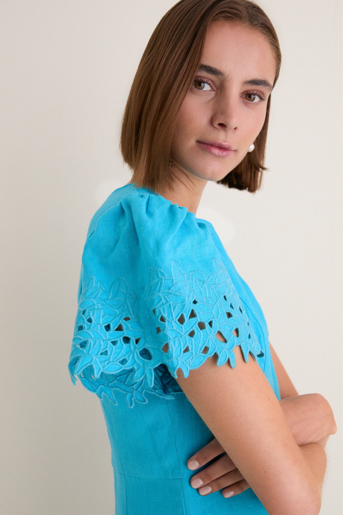 Aqua Embroidered Ruthie Mini Dress