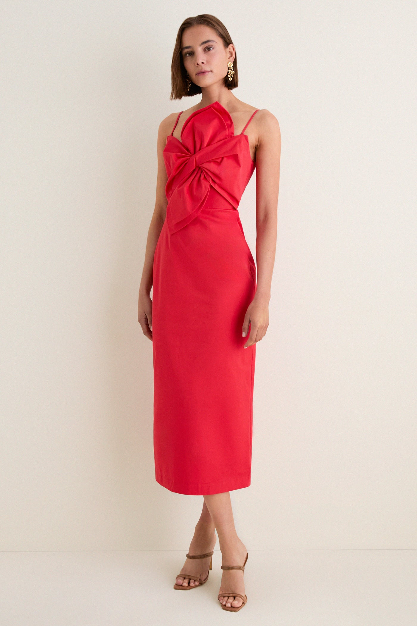 Hyacinth House Red Asymmetric Bow Faye Maxi Dress Red / L