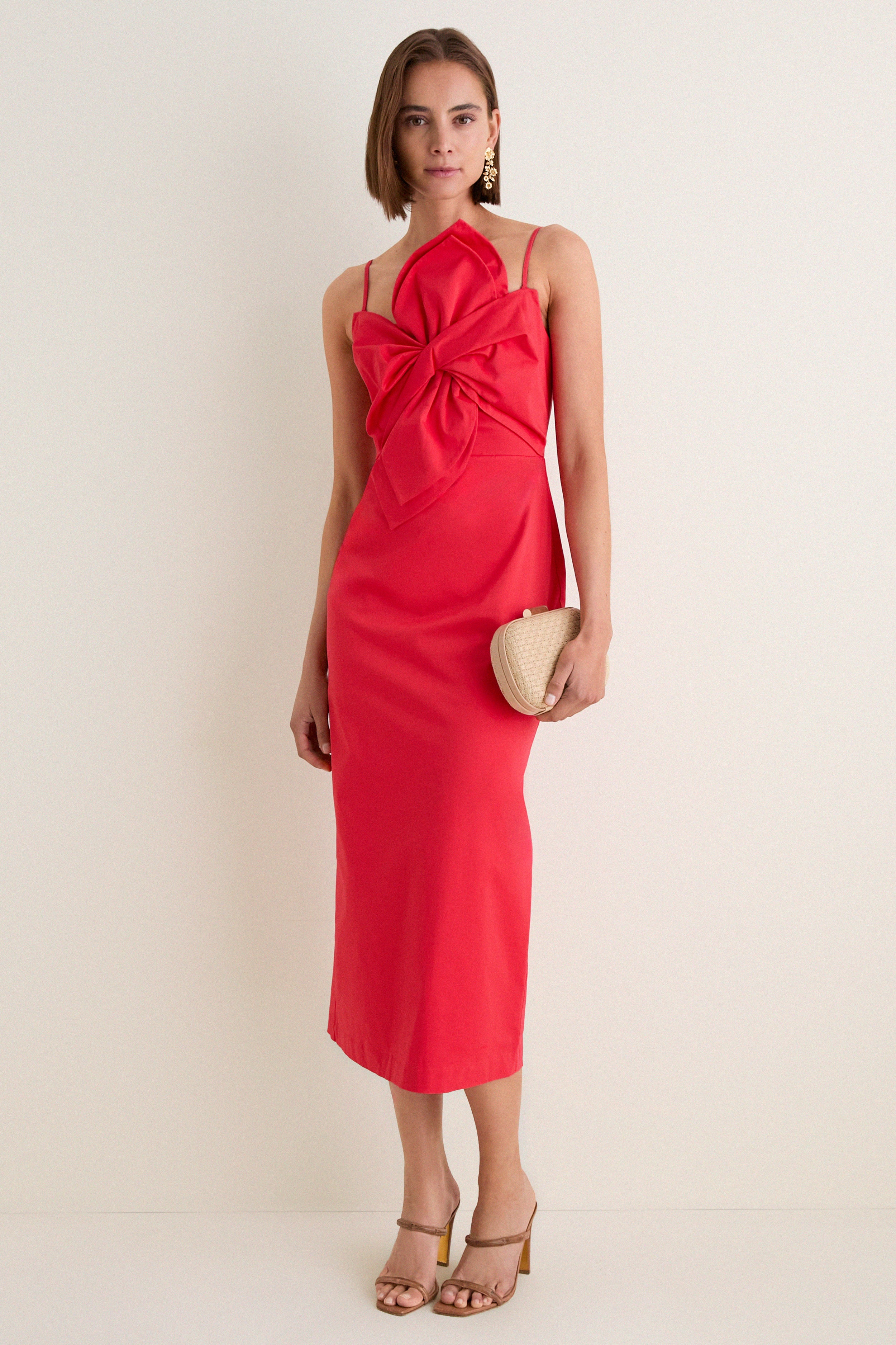 Hyacinth House Red Asymmetric Bow Faye Maxi Dress Red / L
