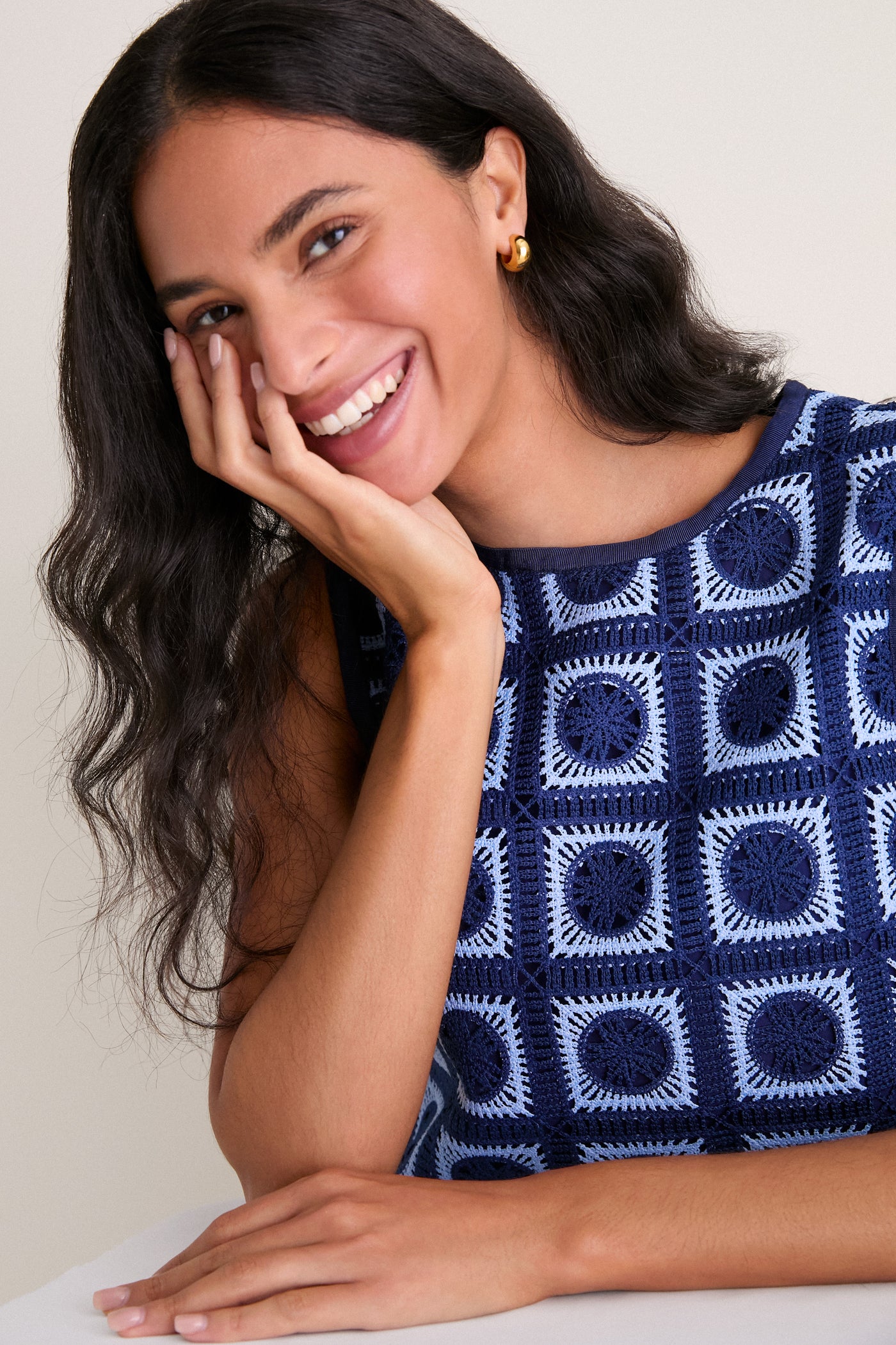 hyacinth house cornflower blue and navy crochet cooper mini dress Cornflower Blue & Navy Crochet Cooper Mini Dress