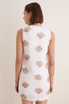 White & Tan Embroidered Seashell Manteo Mini Dress