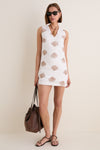 White & Tan Embroidered Seashell Manteo Mini Dress