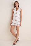 White & Tan Embroidered Seashell Manteo Mini Dress