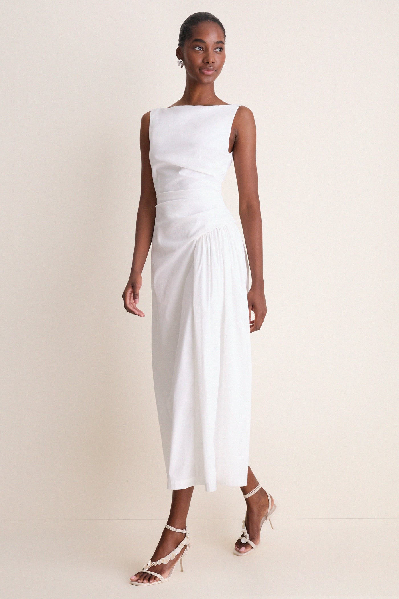 Cotton Poplin Asymmetrical Flounce Dress White / 2 / PF269582