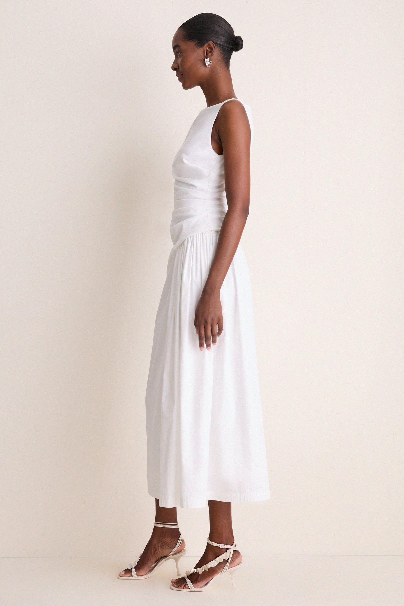 White Cotton Poplin Asymmetrical Flounce Dress