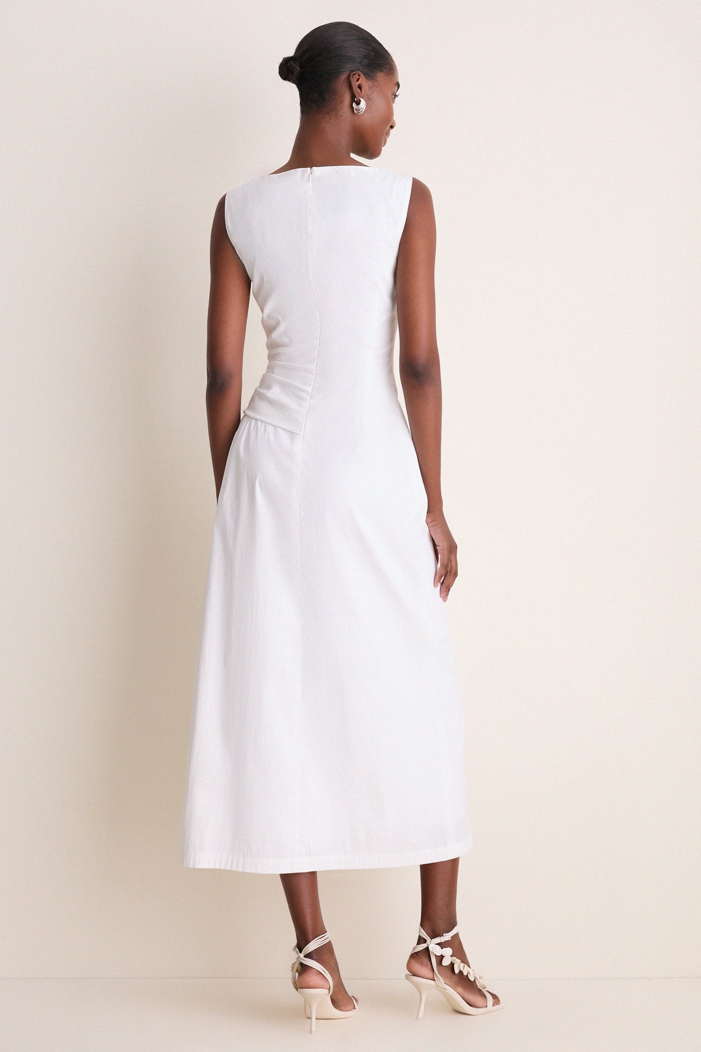 White Cotton Poplin Asymmetrical Flounce Dress