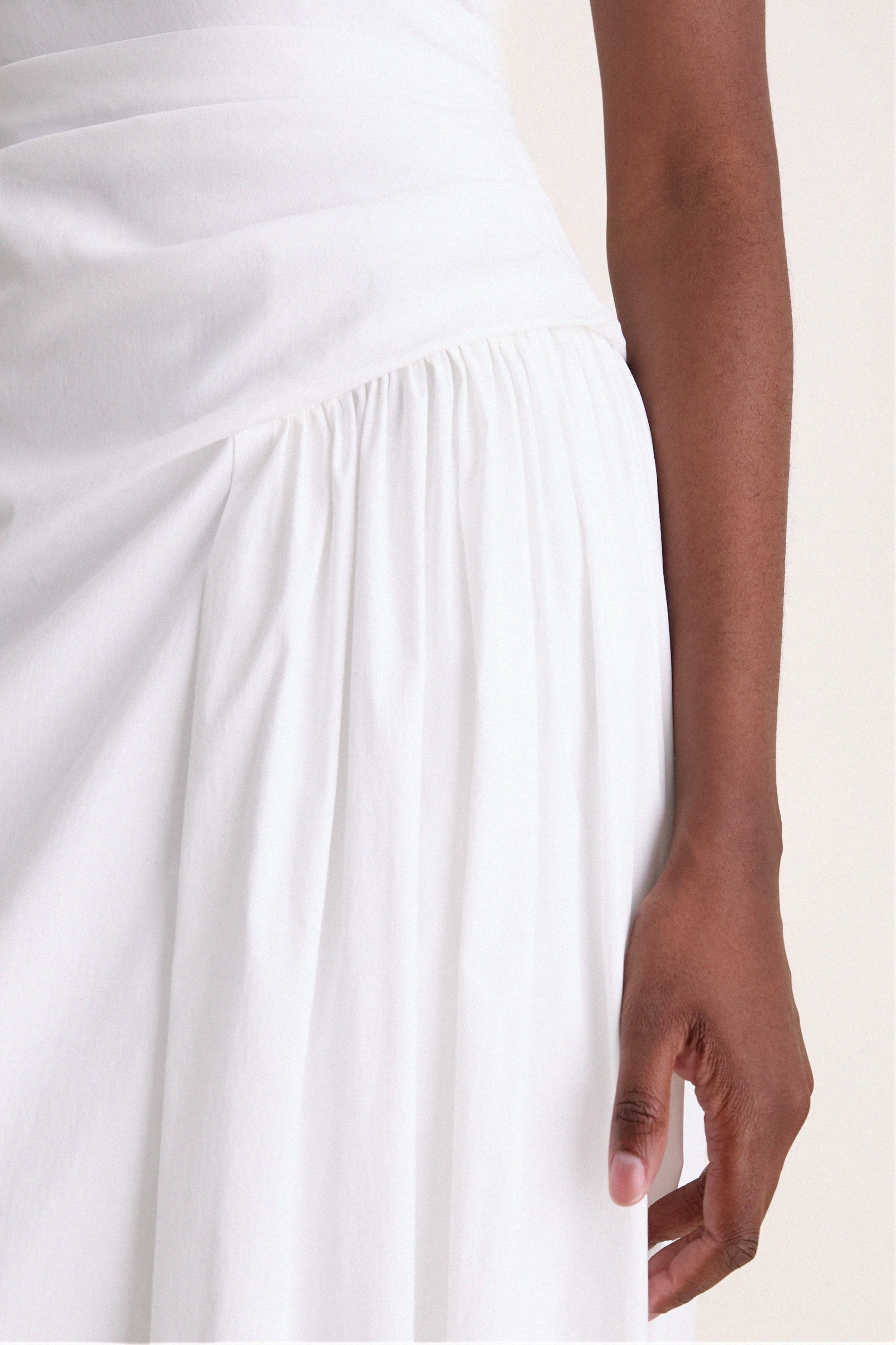 White Cotton Poplin Asymmetrical Flounce Dress