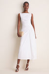 White Cotton Poplin Asymmetrical Flounce Dress