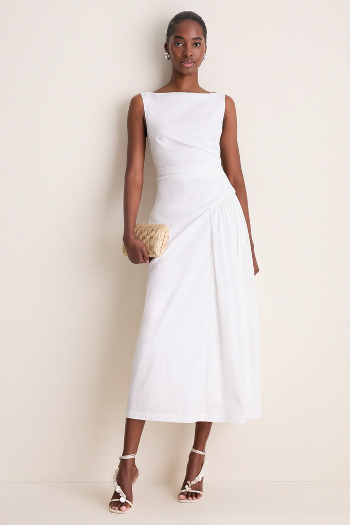 white cotton bridesmaid dresses Poplin Asymmetrical Flounce Dress Cream Satin Bridesmaid Dresses custom_Philanthropy Round  - Sundaybest Style:Style #71908 With the Long Sleeve