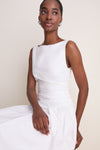 White Cotton Poplin Asymmetrical Flounce Dress