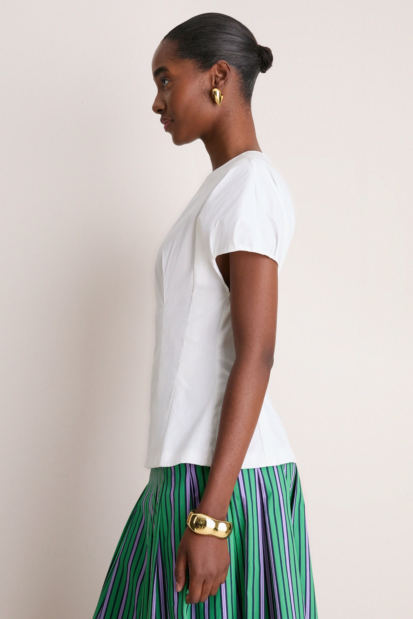 White Cotton Poplin Bubble Sleeve Top