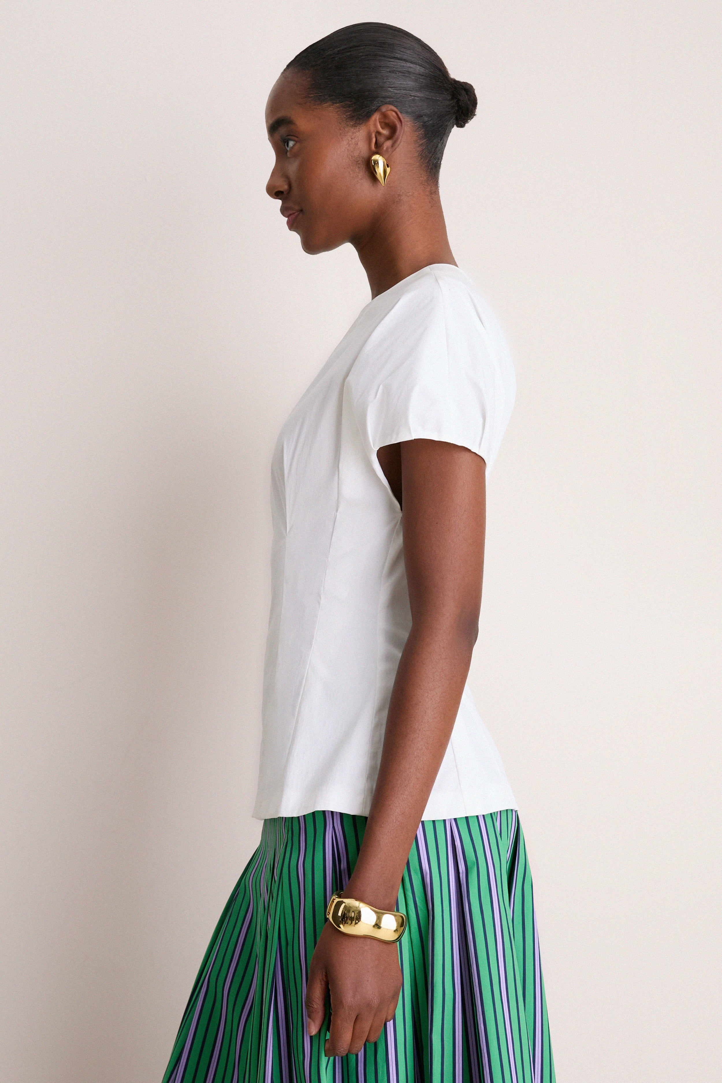 White Cotton Poplin Bubble Sleeve Top
