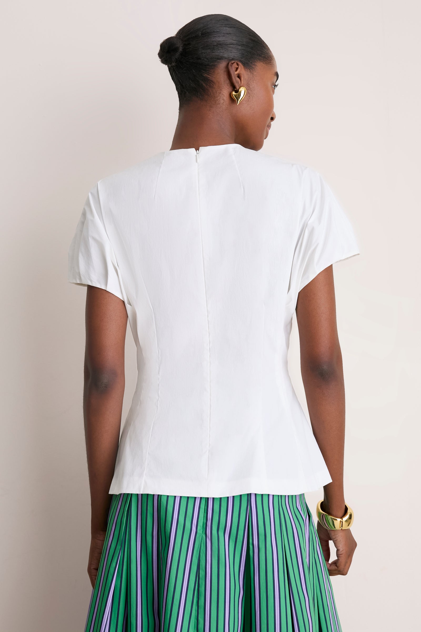 White Cotton Poplin Bubble Sleeve Top