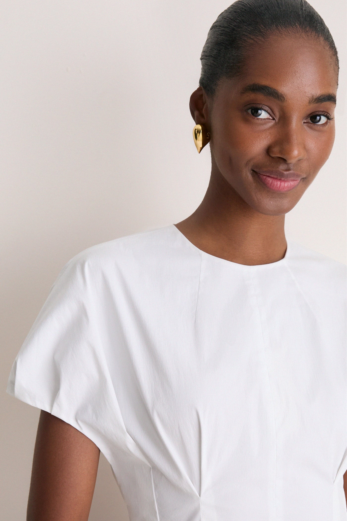 White Cotton Poplin Bubble Sleeve Top