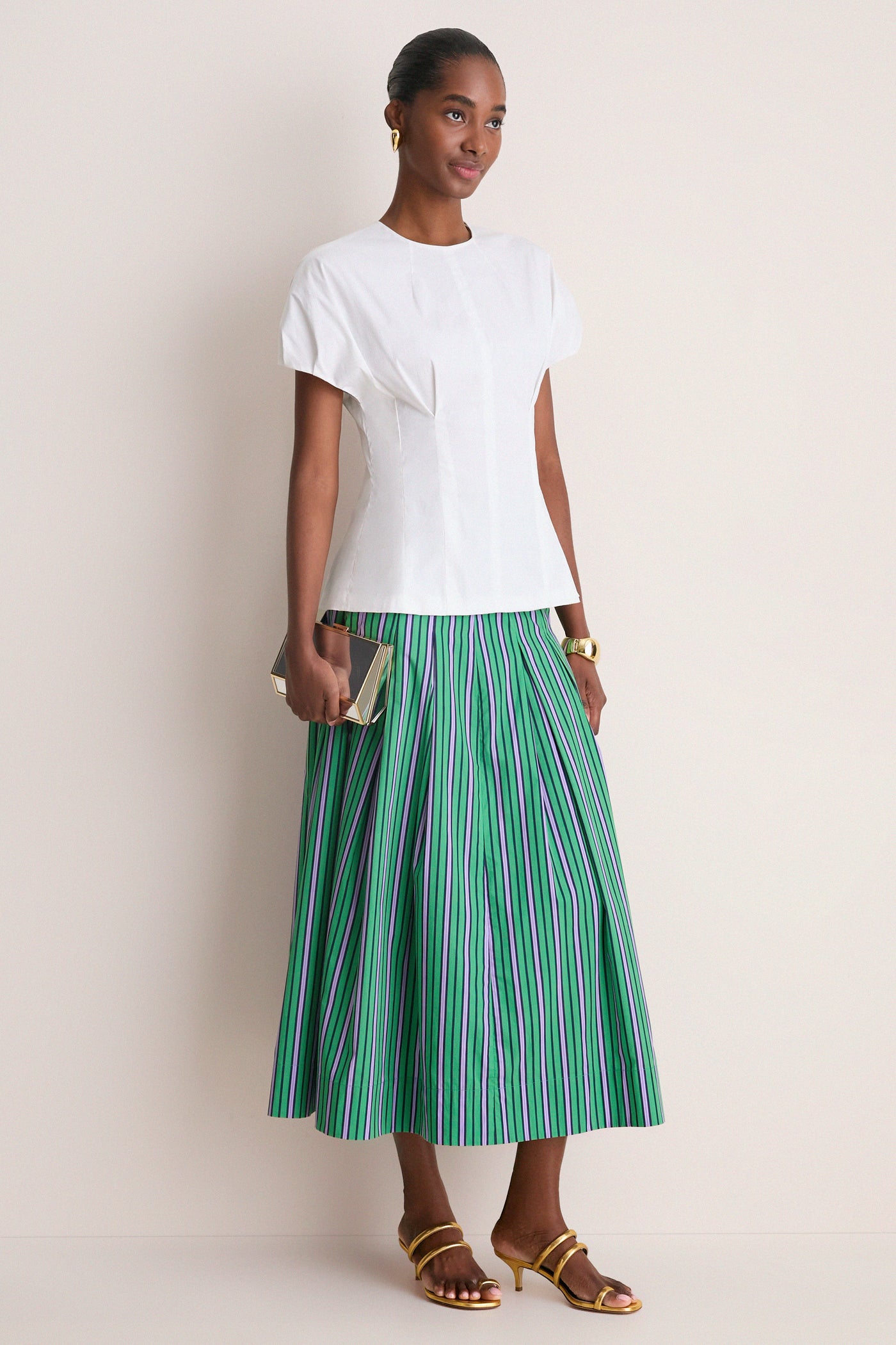 White Cotton Poplin Bubble Sleeve Top