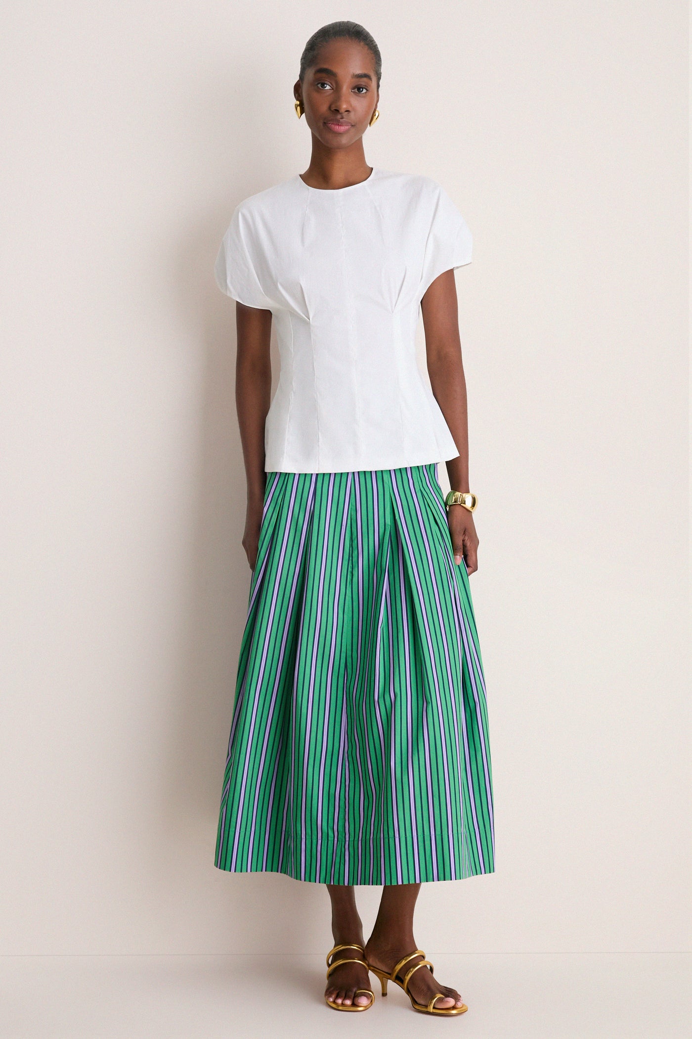 White Cotton Poplin Bubble Sleeve Top