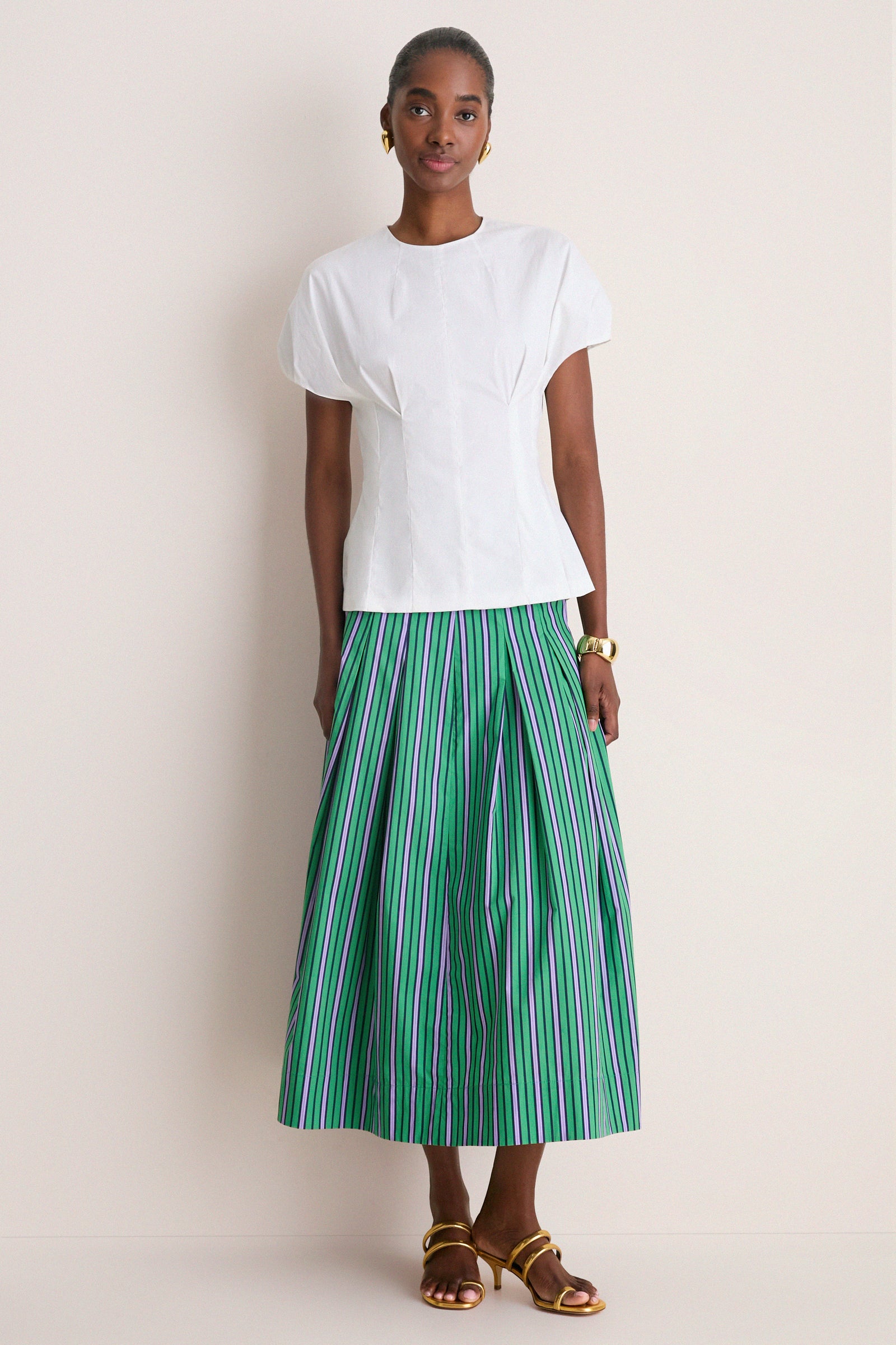 White Cotton Poplin Bubble Sleeve Top