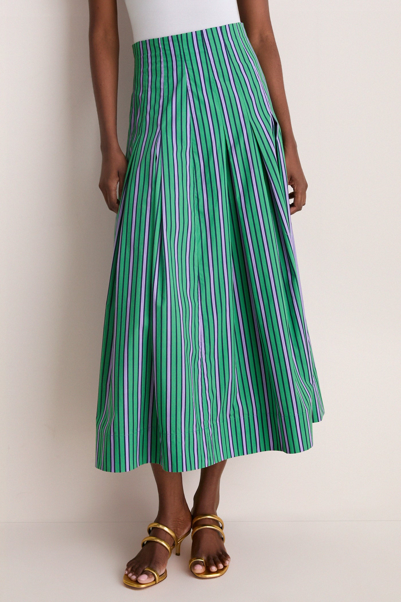 Fern Multi Striped Cotton Full Midi Skirt