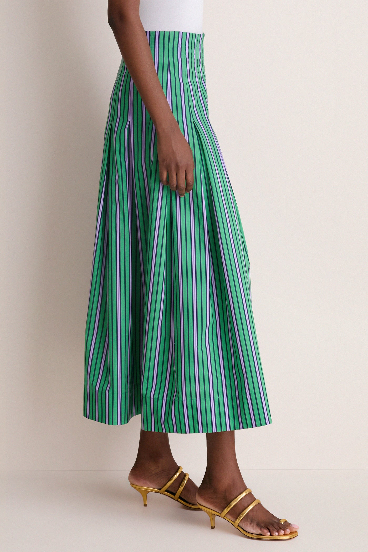 Fern Multi Striped Cotton Full Midi Skirt