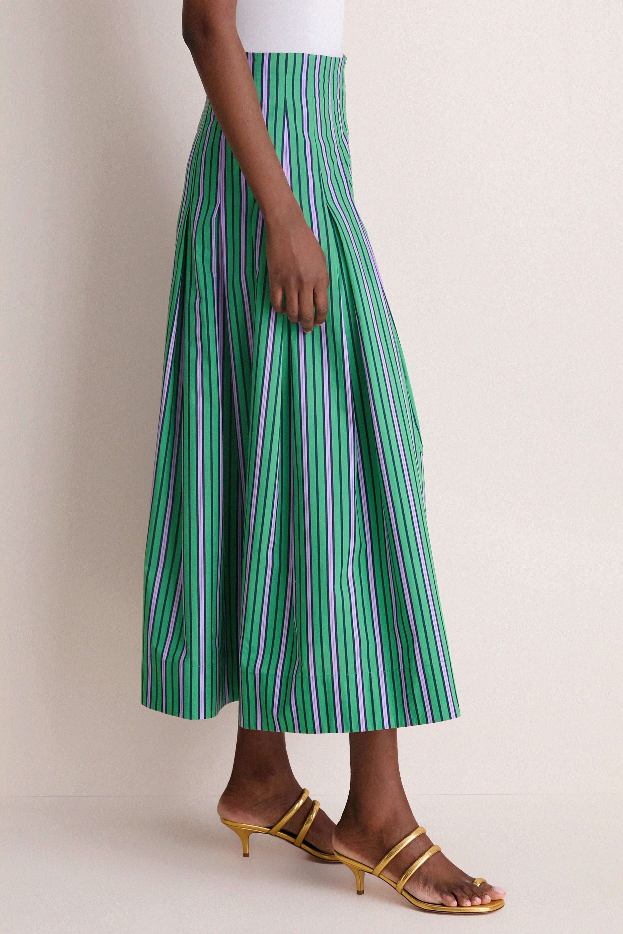 Fern Multi Striped Cotton Full Midi Skirt