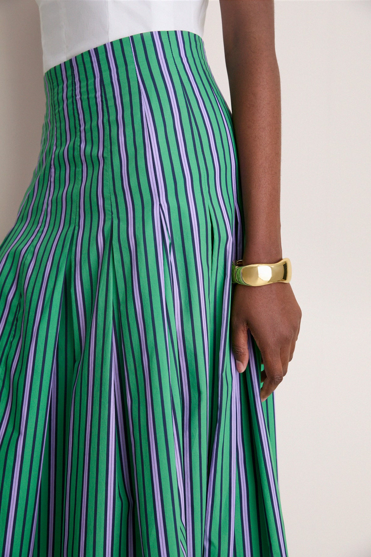 Fern Multi Striped Cotton Full Midi Skirt