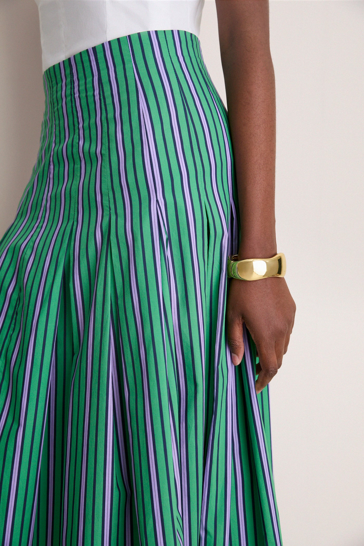 Fern Multi Striped Cotton Full Midi Skirt